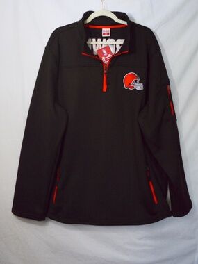 NEW NFL Cleveland Browns 1/4 Zip Heavy Waffle Knit Pullover XXL Brown Fleece NWT